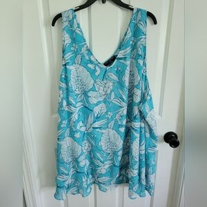 NWT Lane Bryant V-neck Blue Floral Swing Double-Layer Chiffon Tank Size 38/40